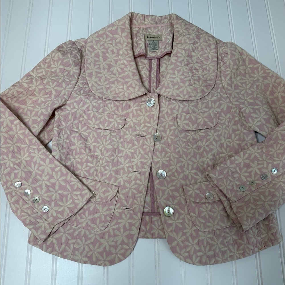 Anthropologie Elevenses Blazer Jacket 8 Floral Pink Suit Career